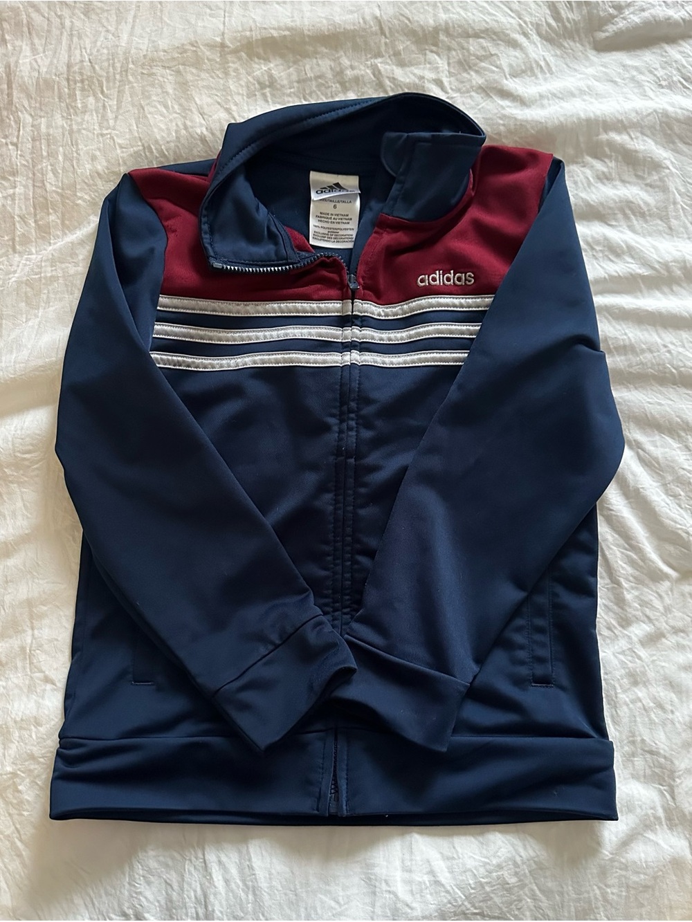 adidas Navy and Burgundy Zip-Front Track Jacket Boys Size 6